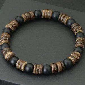 Black Onyx Bracelet,Coconut Bracelet,Gemstone and Coconut Beads Bracelet